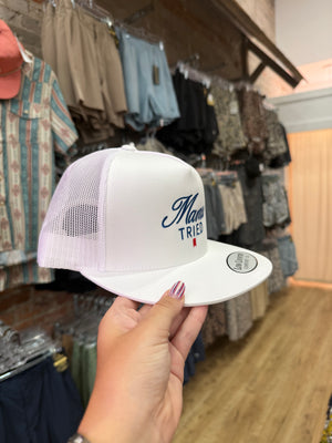 Mama Tried Flat Bill Hat- White