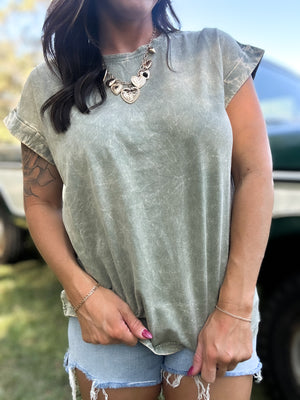 DOORBUSTER - Dani Acid Washed Tee - Light Olive