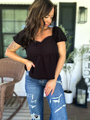 Gone Again Babydoll Lace Up Back Top