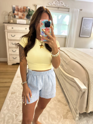 Abbie Striped Breezy Shorts - Baby Blue