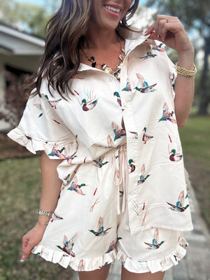 Parker Mallard Print Ruffle Sleeve Shirt
