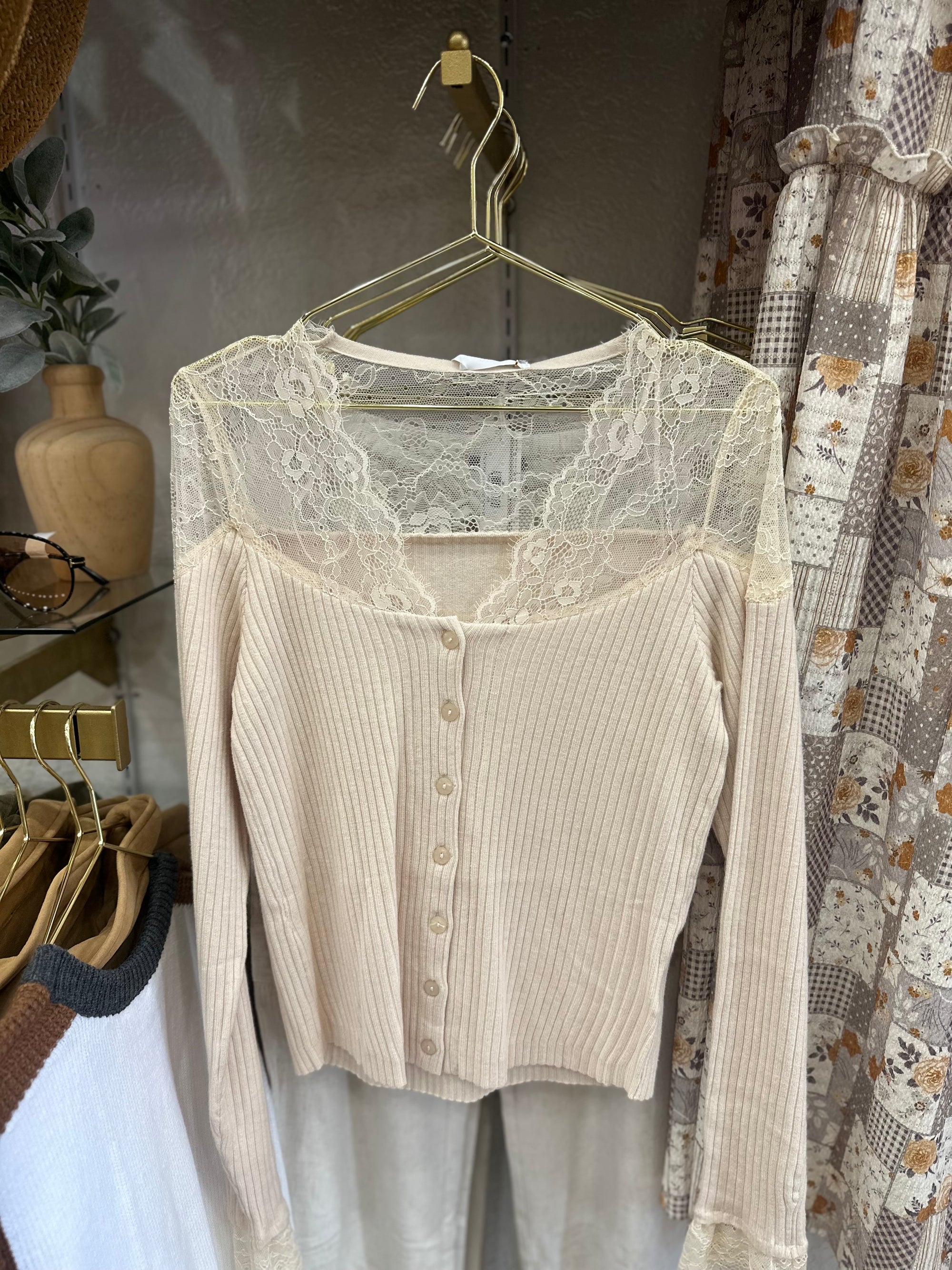 Mila Lace Button Up Knit Top
