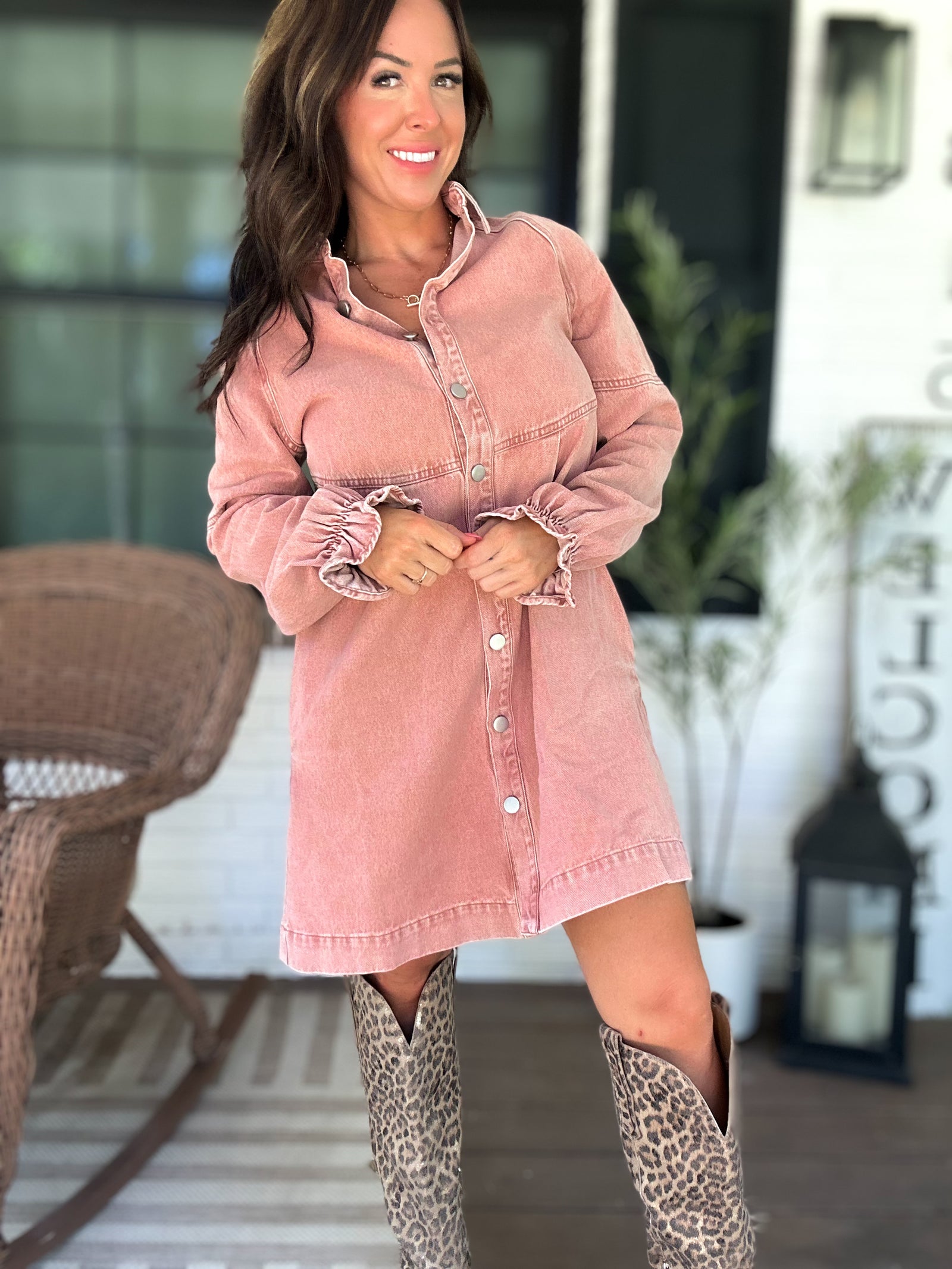 Millie Denim Button Down Dress - Brick