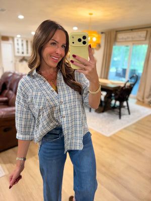 Rhodes Plaid Half Sleeve Collared Button Down Top