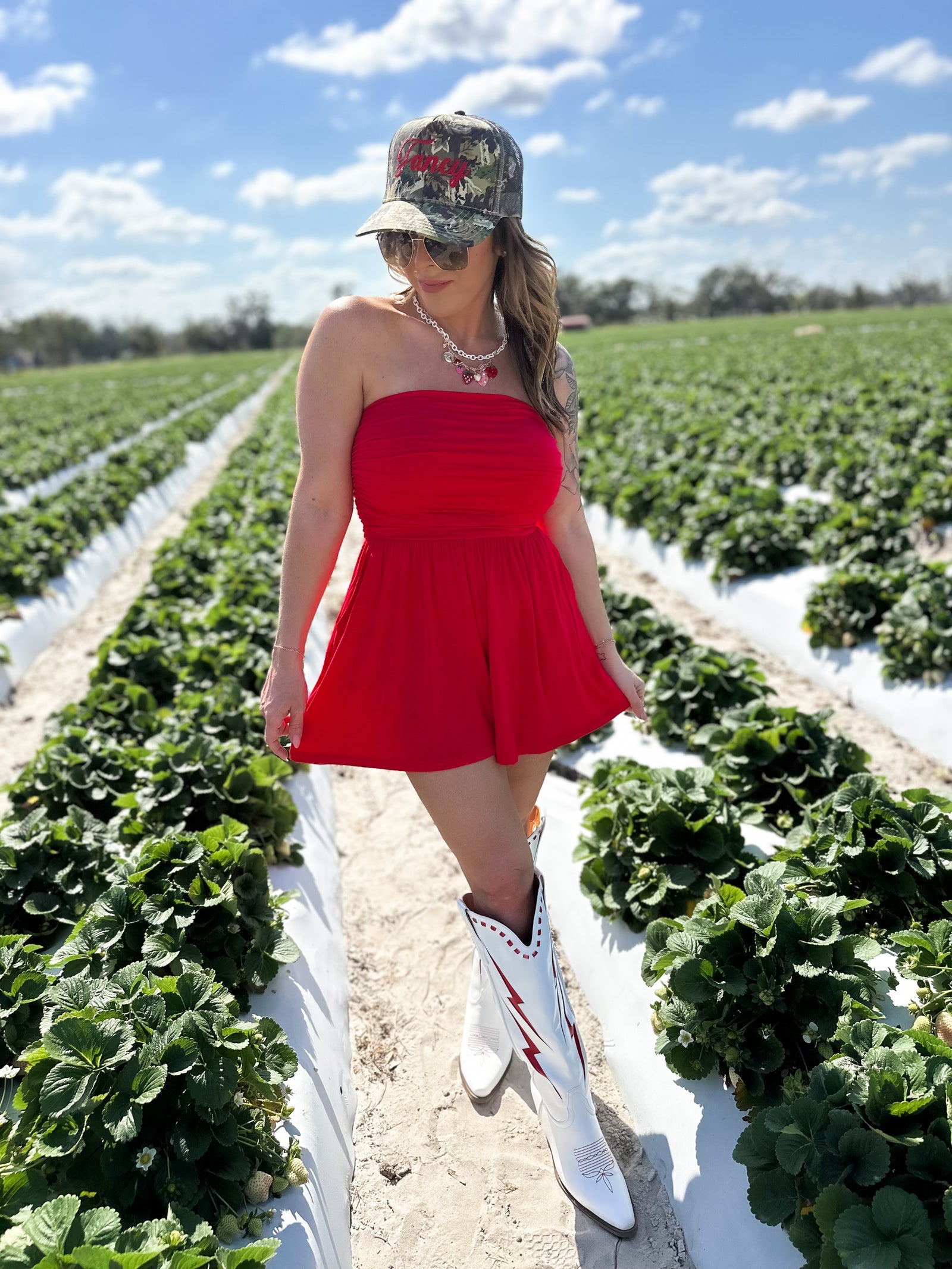 No Worries Strapless Romper - Ruby