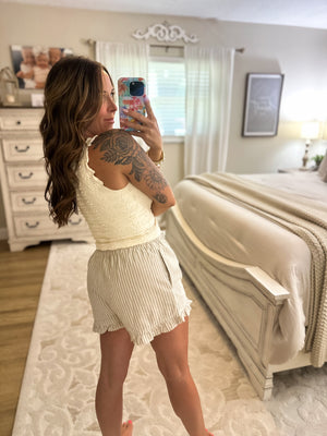 Landyn Striped Cotton Ruffle Shorts