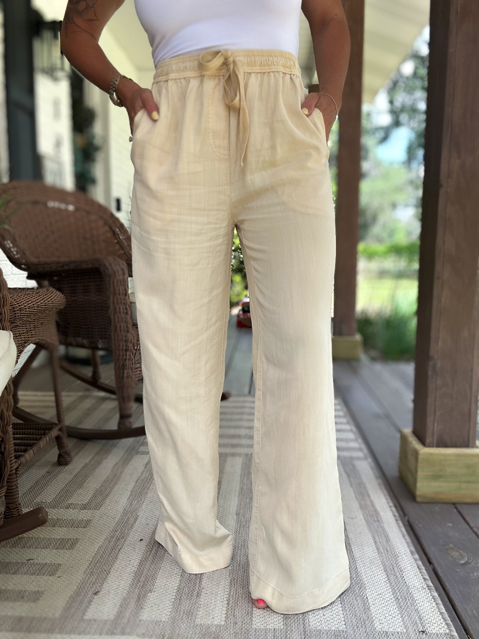 Brittani Tencel Wide Legged Linen Pants- Butter