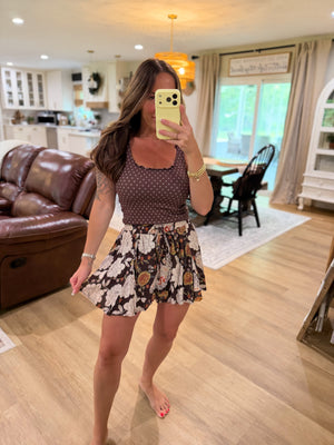 Addison Floral Print Skort - Espresso