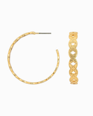 Western Patterned Hoop Earrings - Gold