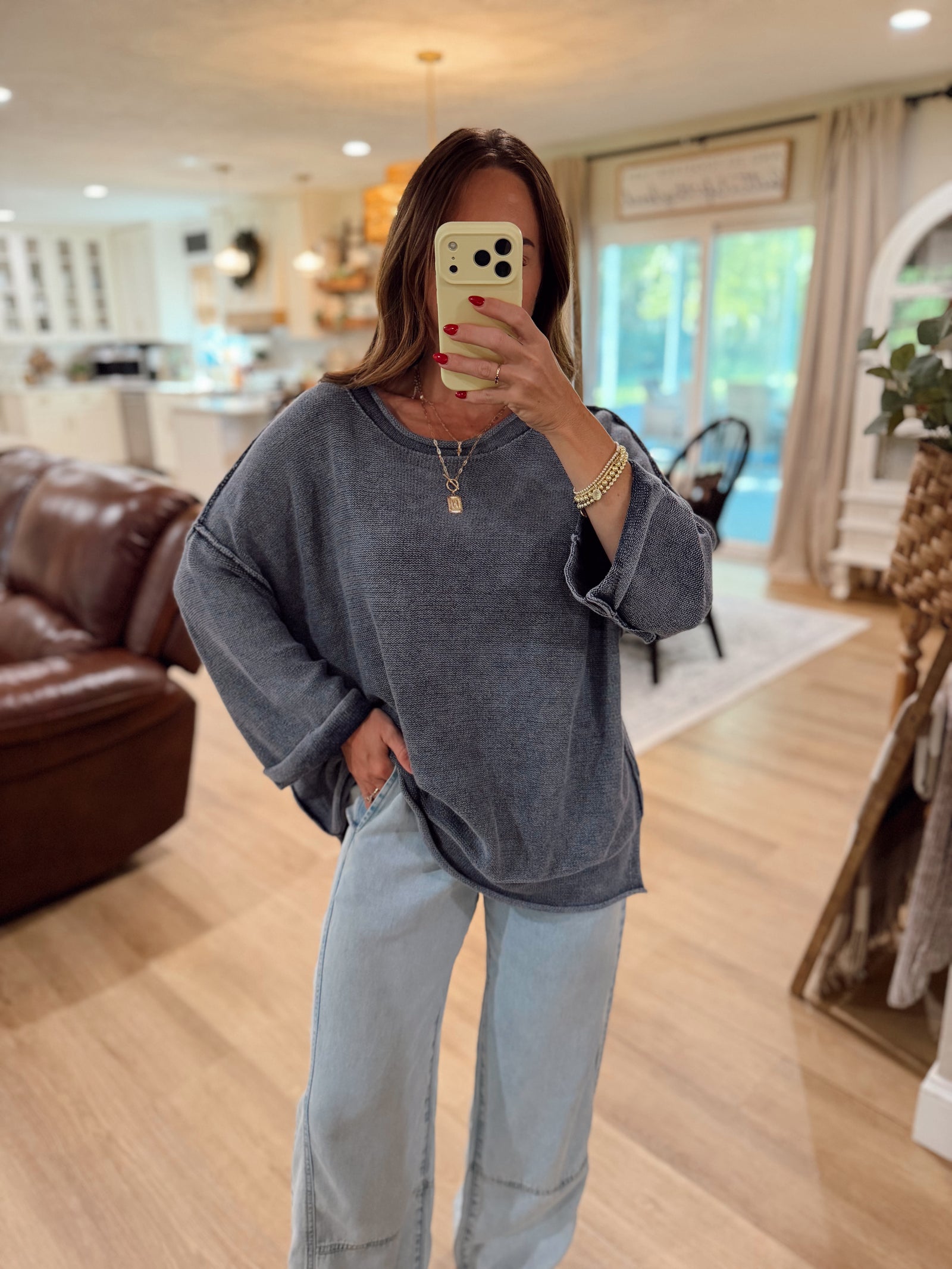 Vivian Acid Washed Oversized Sweater - Navy