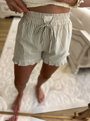Landyn Striped Cotton Ruffle Shorts