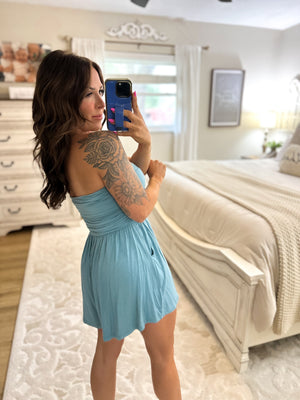 No Worries Strapless Romper - Teal