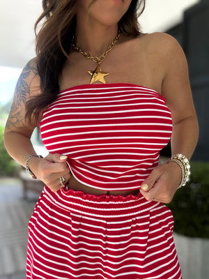 Darla Striped Jersey Knit Tube Top - Red