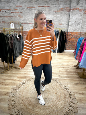 One More Time Ribbed Hem Sweater - Rust