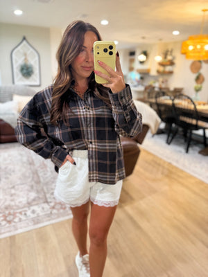 Noel Boxy Fit Plaid Button Down - Black