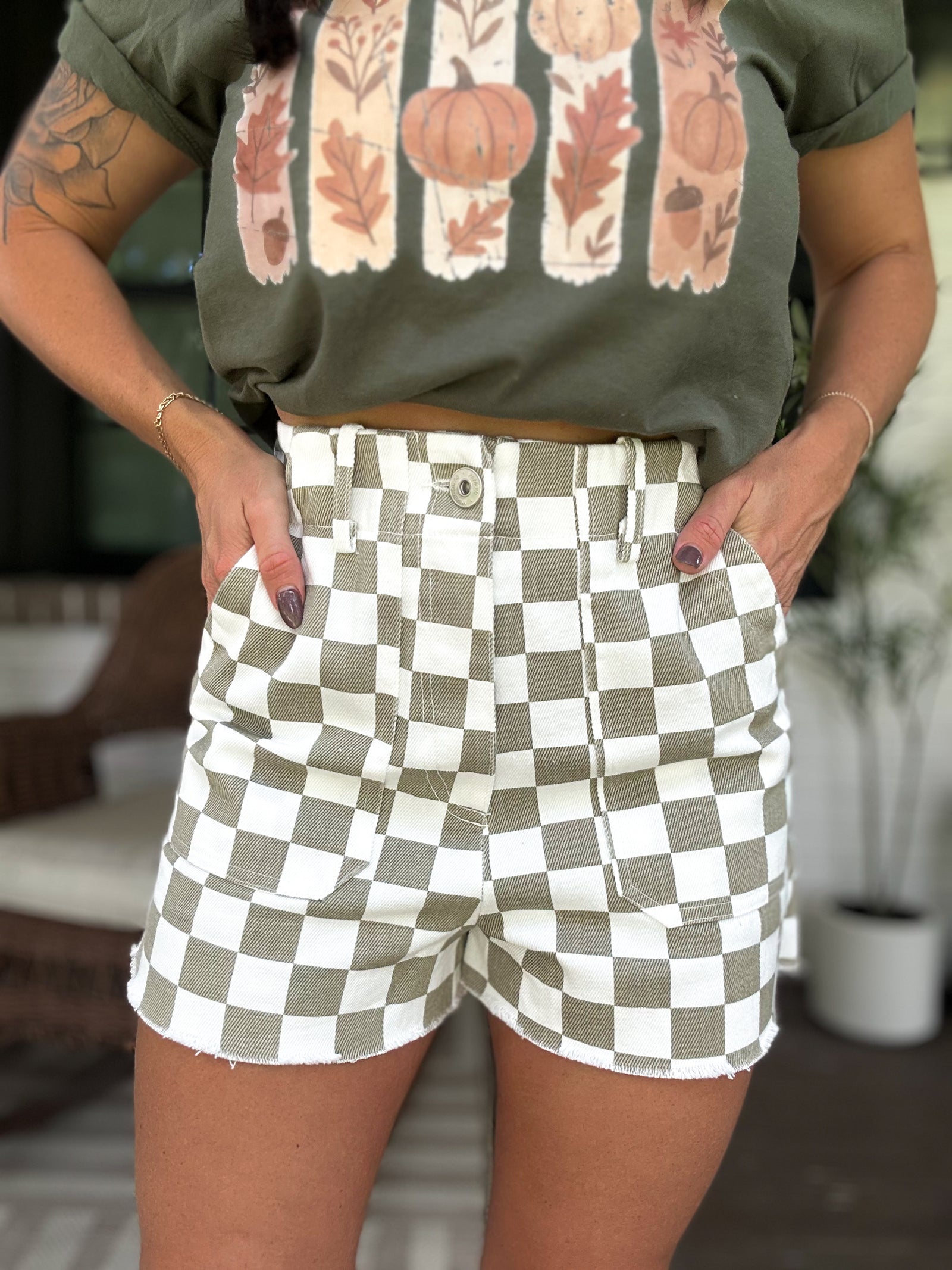 Colleen Checkered Denim Shorts