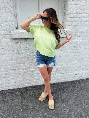 Vacay Vibes Cropped Tee - Lime