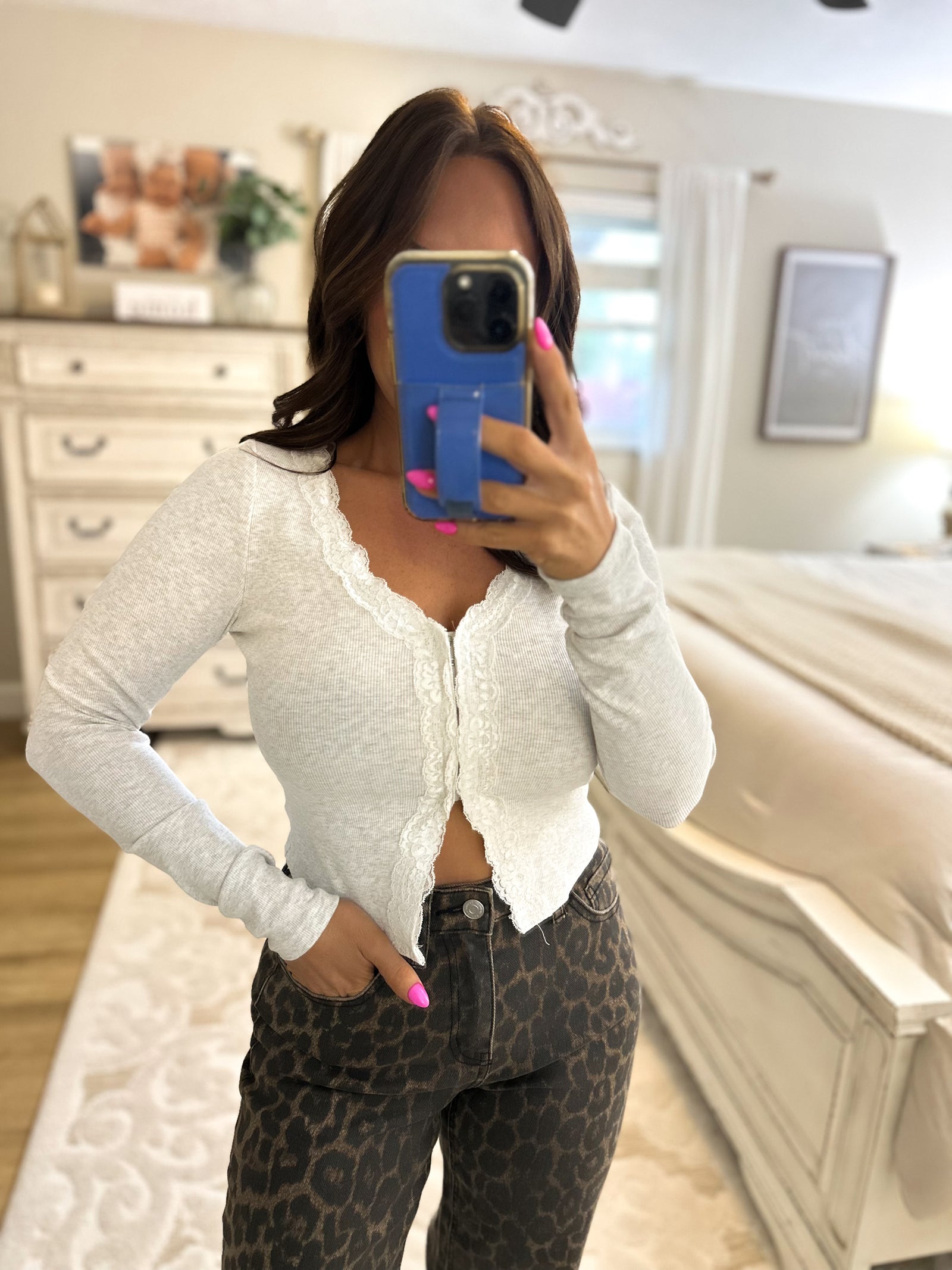 Talk to Me Gray Lace Top