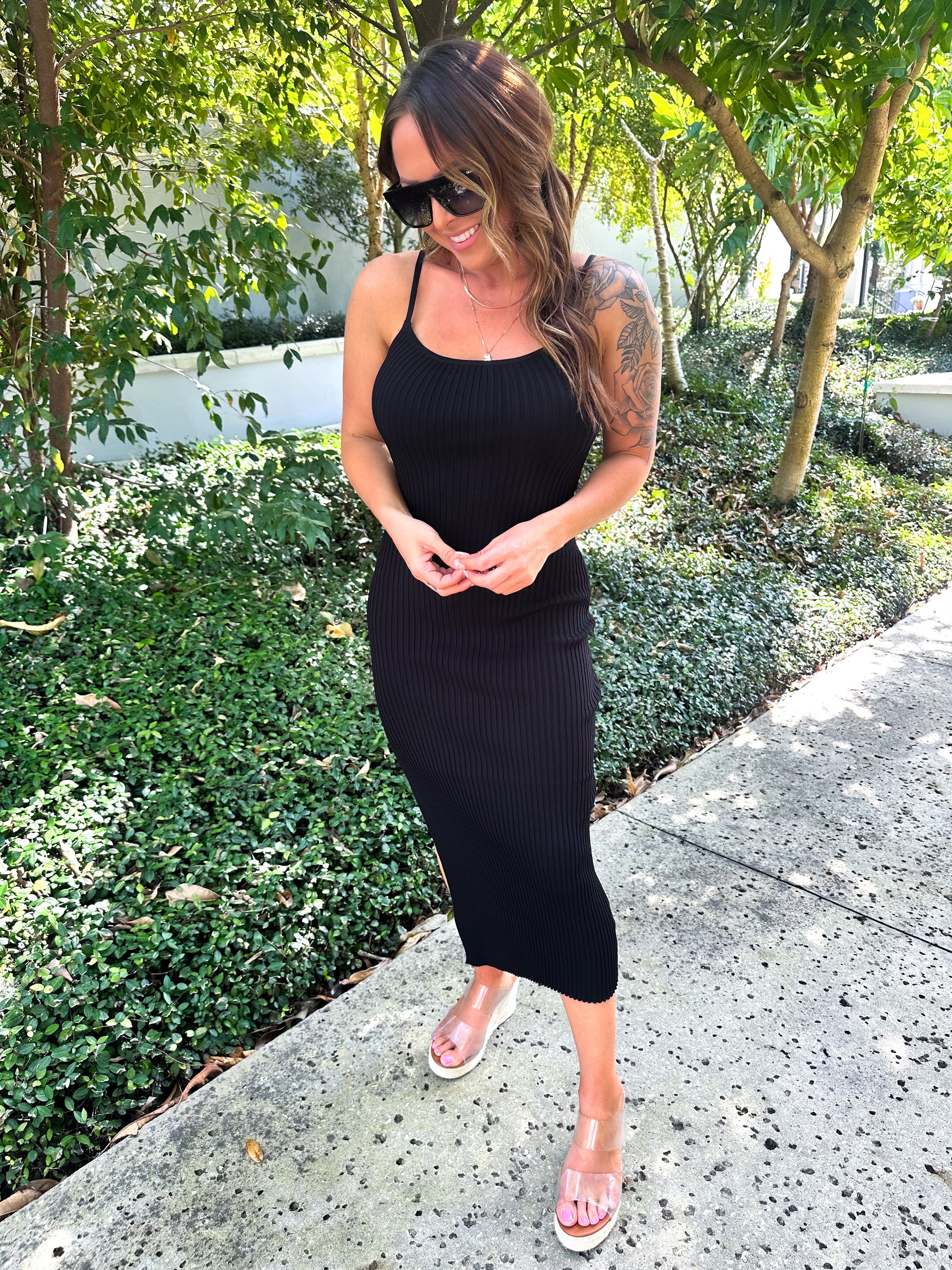Daydreaming About You Black Bodycon Midi Dress