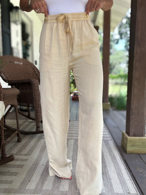 Brittani Tencel Wide Legged Linen Pants- Butter