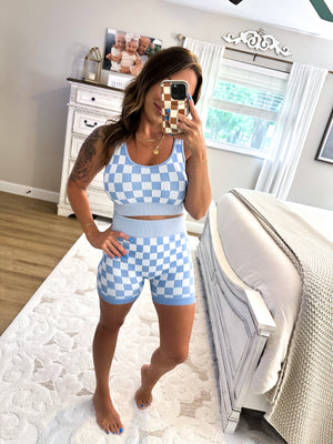 Checkmate Cropped Two Piece Set - Blue