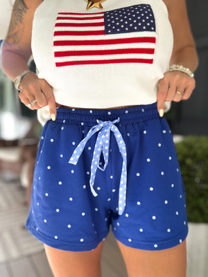 Lakelyn Polka Dot French Terry Shorts - Royal