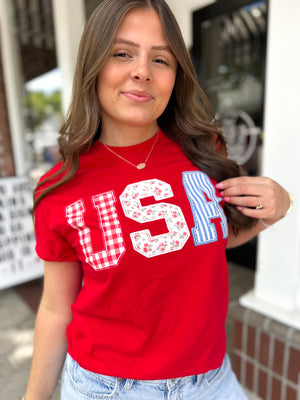 USA Faux Embroidered Comfort Colors Tee