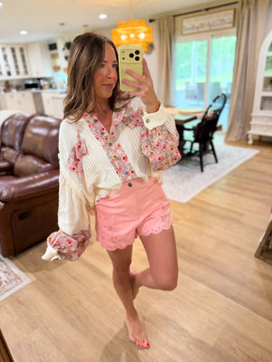 Ariel Balloon Sleeve Gauze Floral Placket Jacket