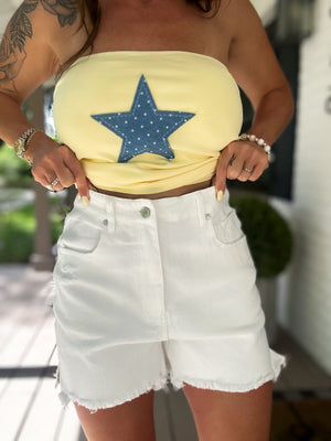 Chesney Comfort Stretch White Denim Shorts