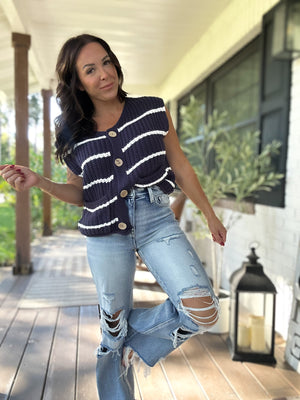 Stacy Button Down Sweater Vest - Navy