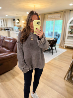 Wendy Washed Ribbed Folded Cuff Knit Sweater