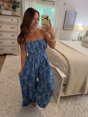 Eliza Strapless Smocked Bodice Jumpsuit