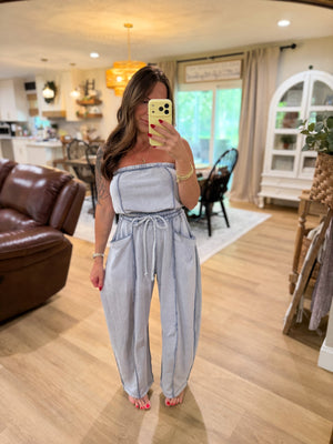 Mindy Mineral Wash Barrel Leg Jumpsuit