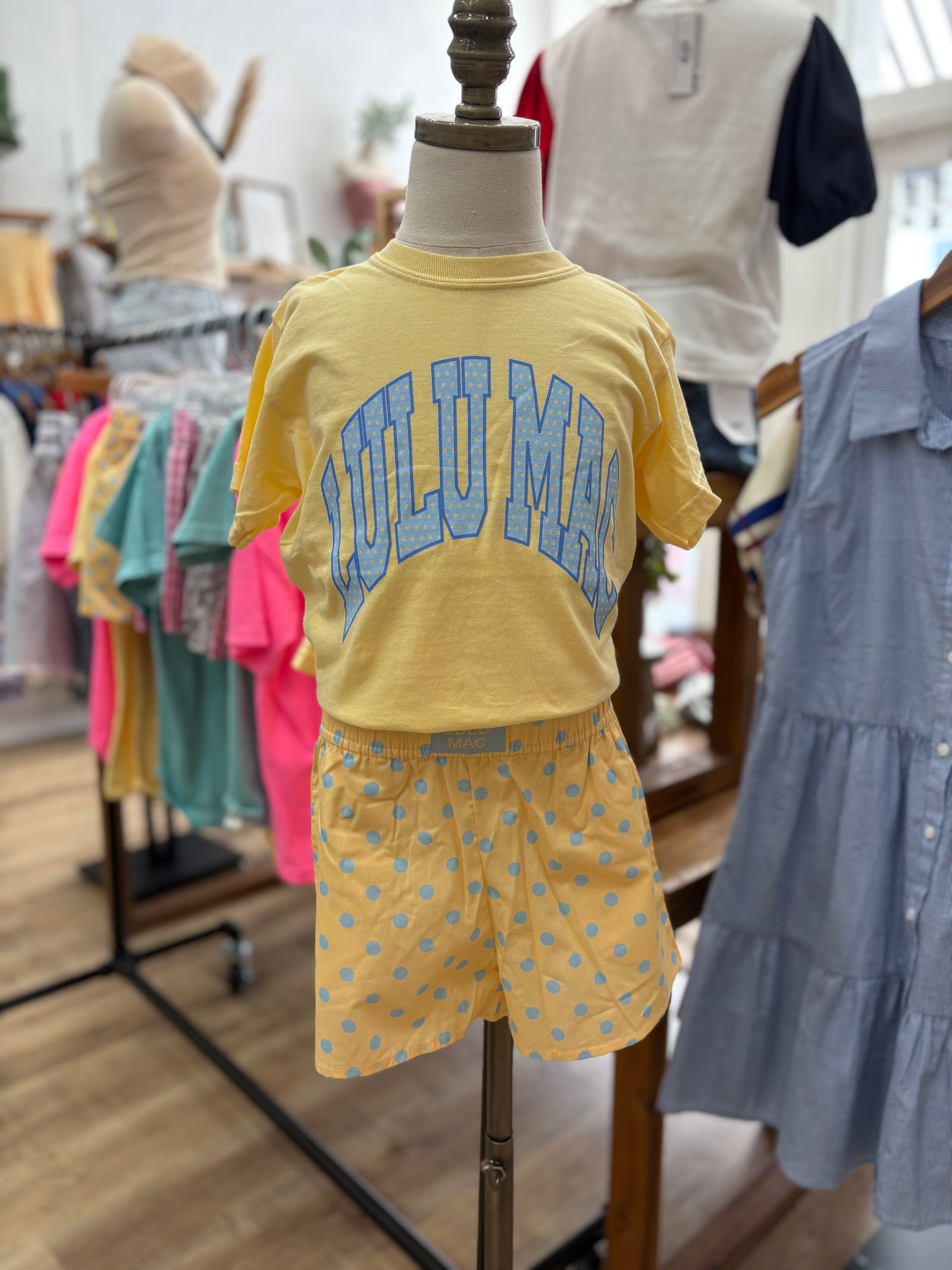 LuluMac Youth Boxer Shorts - Butter/Blue Polka Dots
