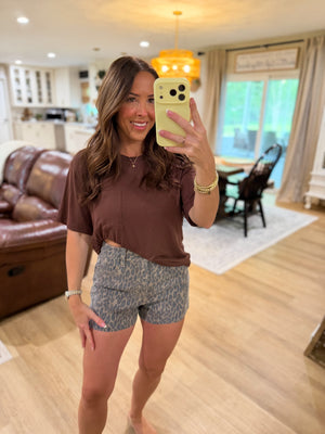 Kenzie Cheetah Denim High Rise Shorts