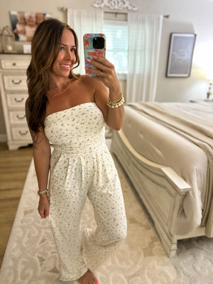 Cora Floral Print Strapless Jumpsuit