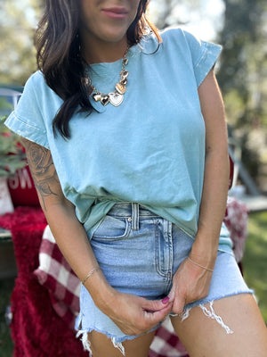 DOORBUSTER - Dani Acid Washed Tee - Dusty Teal