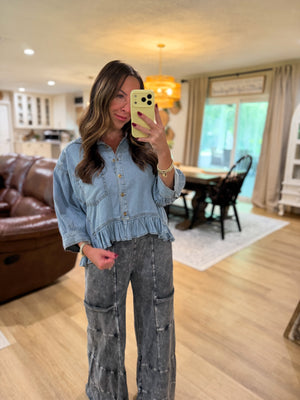 Mallory Ruffle Hem Denim Top
