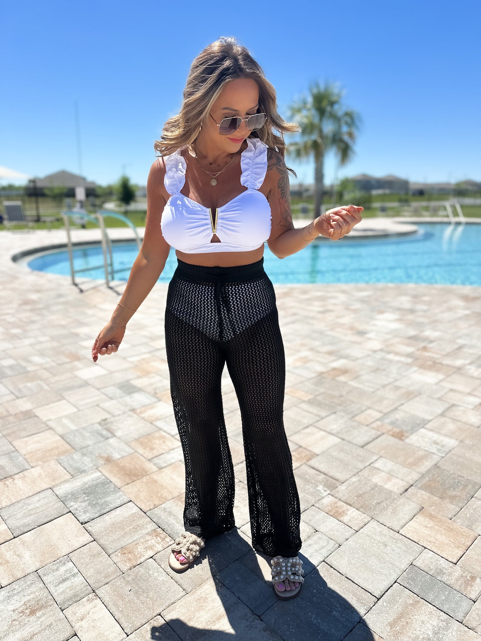 Feel The Breeze Cover Up Crochet Pants - Black