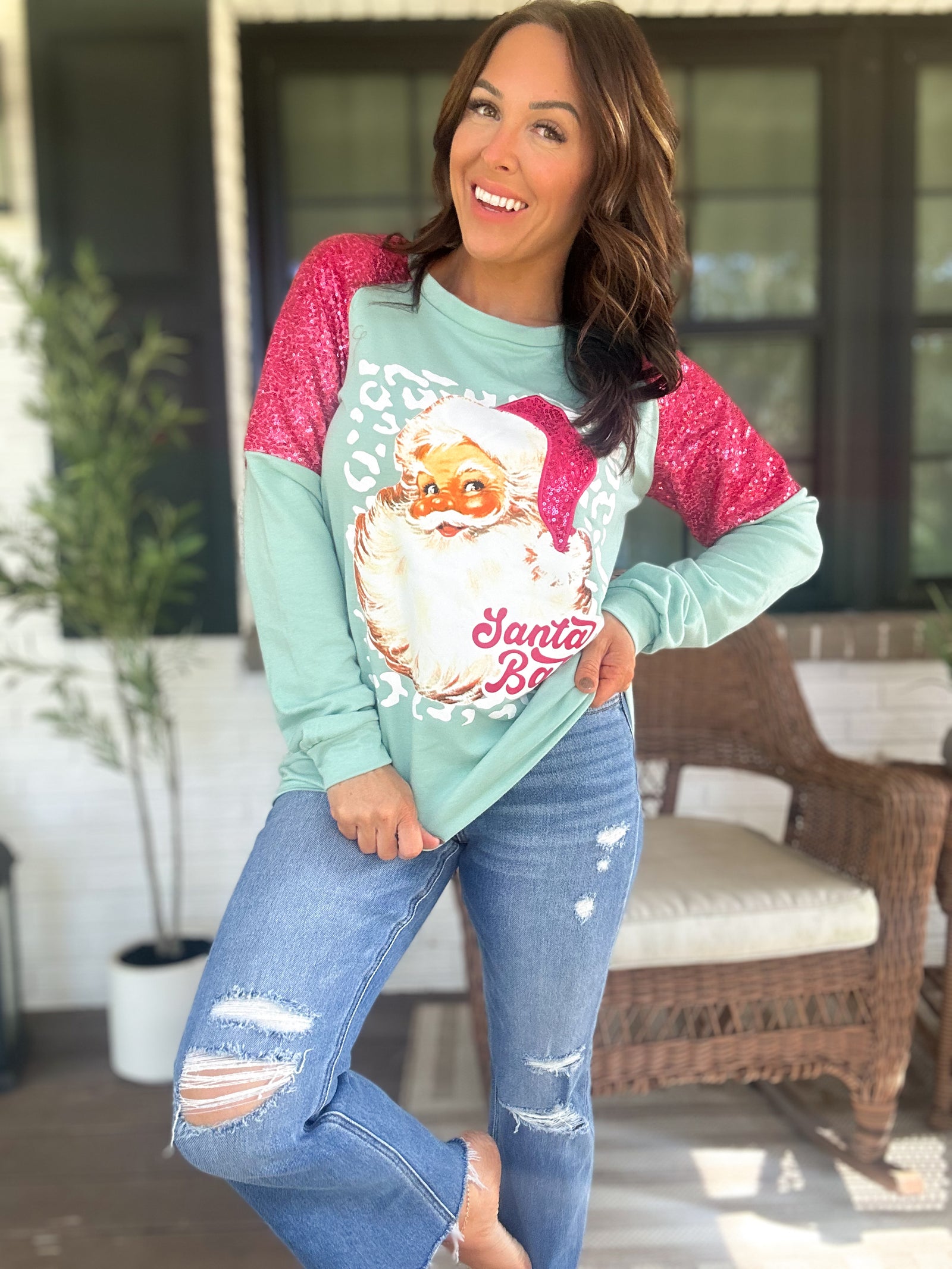 Vintage Santa Baby Sequin Sleeve Top