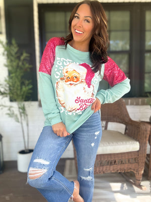 Vintage Santa Baby Sequin Sleeve Top