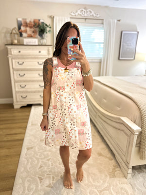 Pickin' Daisies Floral Patchwork Overall Mini Dress