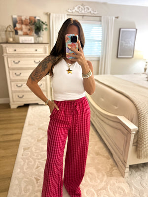 Aria Gingham Print Drawstring Pants