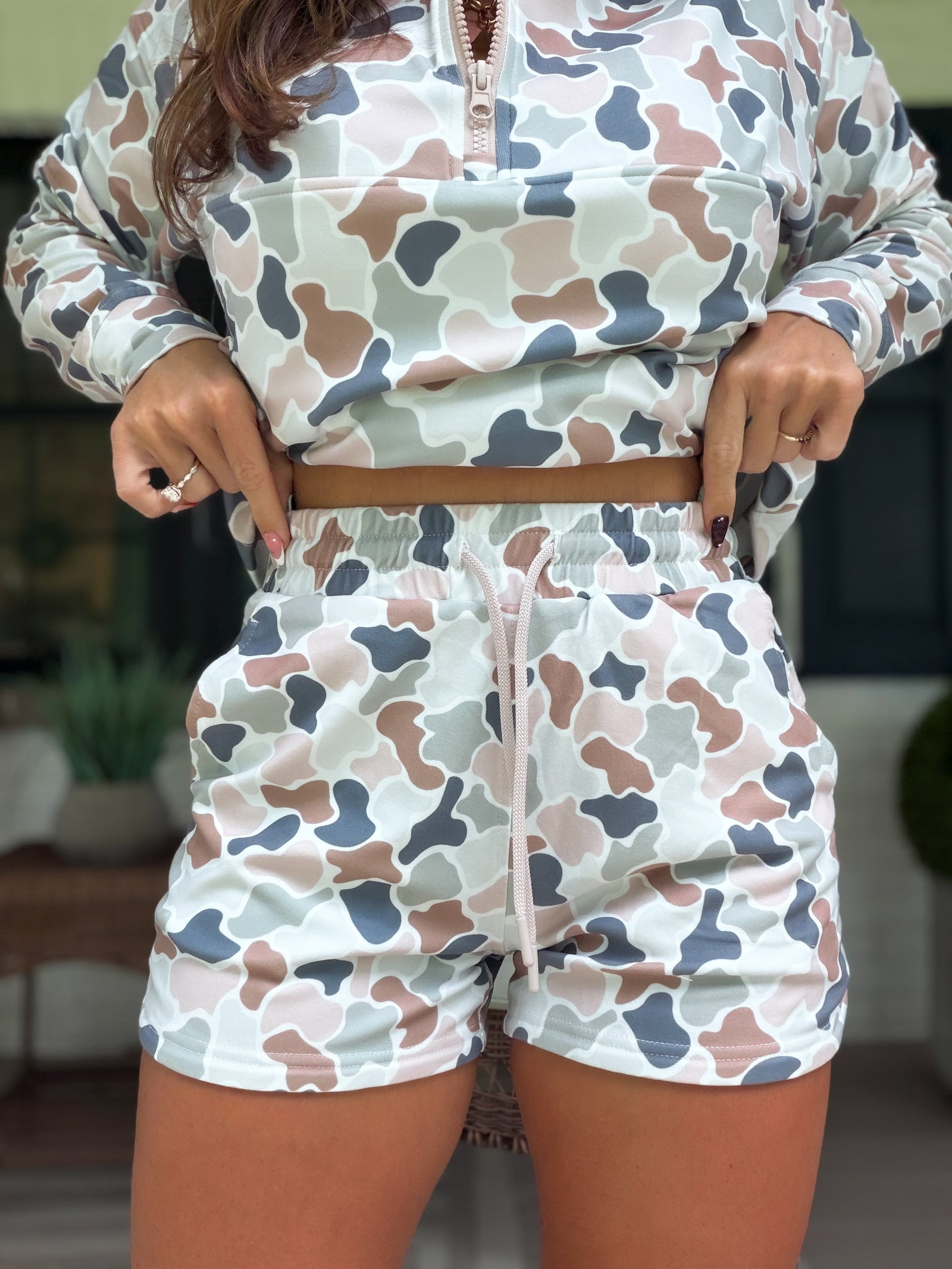 Local Girl Velvet Fleece Shorts - Forest Camo Flora