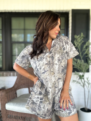 Nora Camouflage Denim Romper