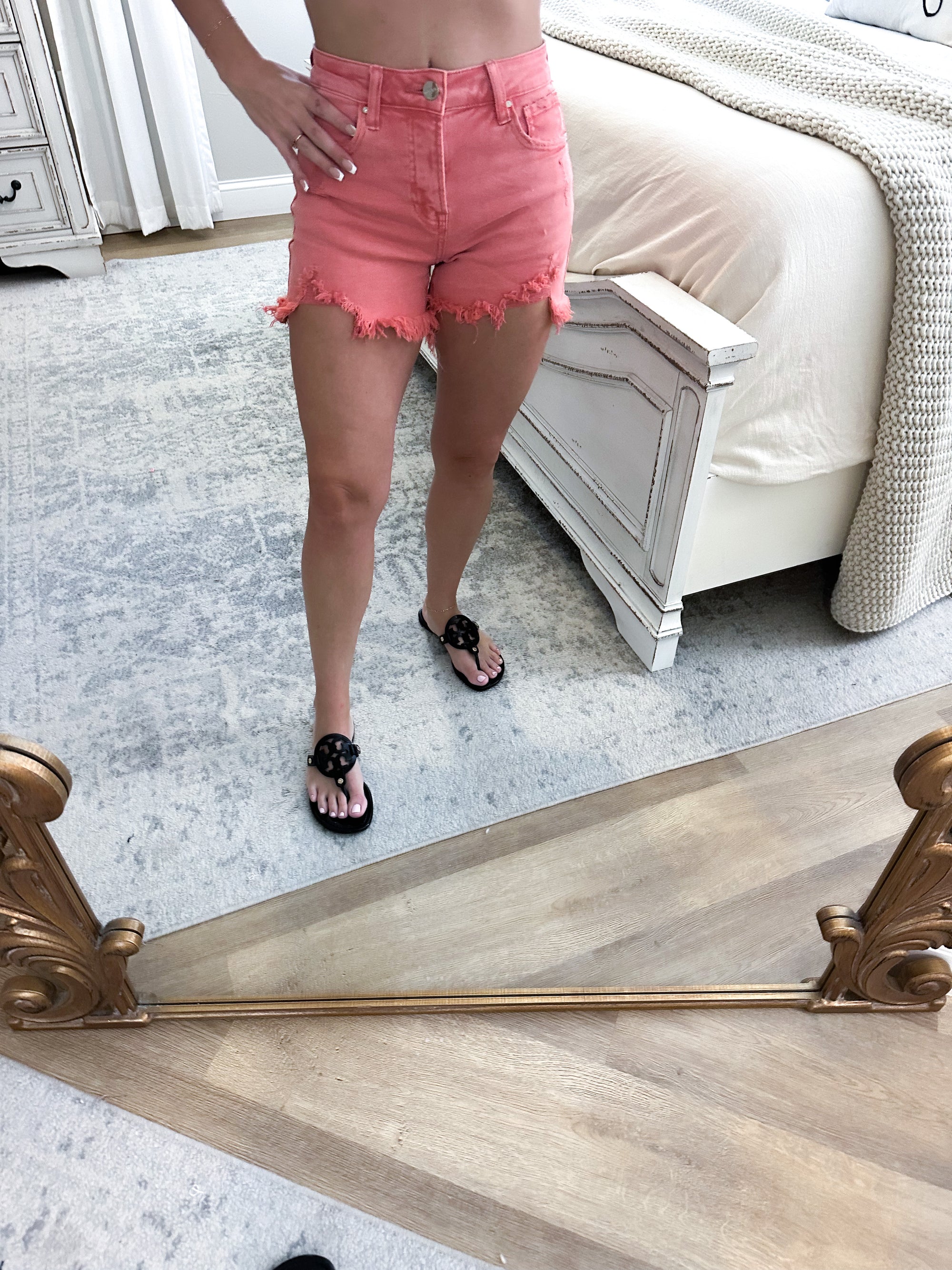 Give It a Guess Peach Distressed Shorts