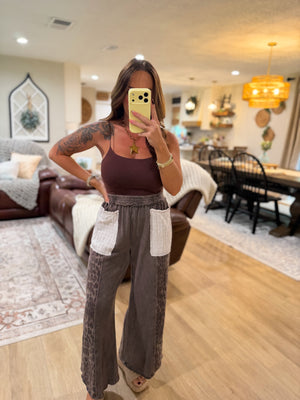 Paityn Mineral Washed Leopard & Lace Cropped Pants