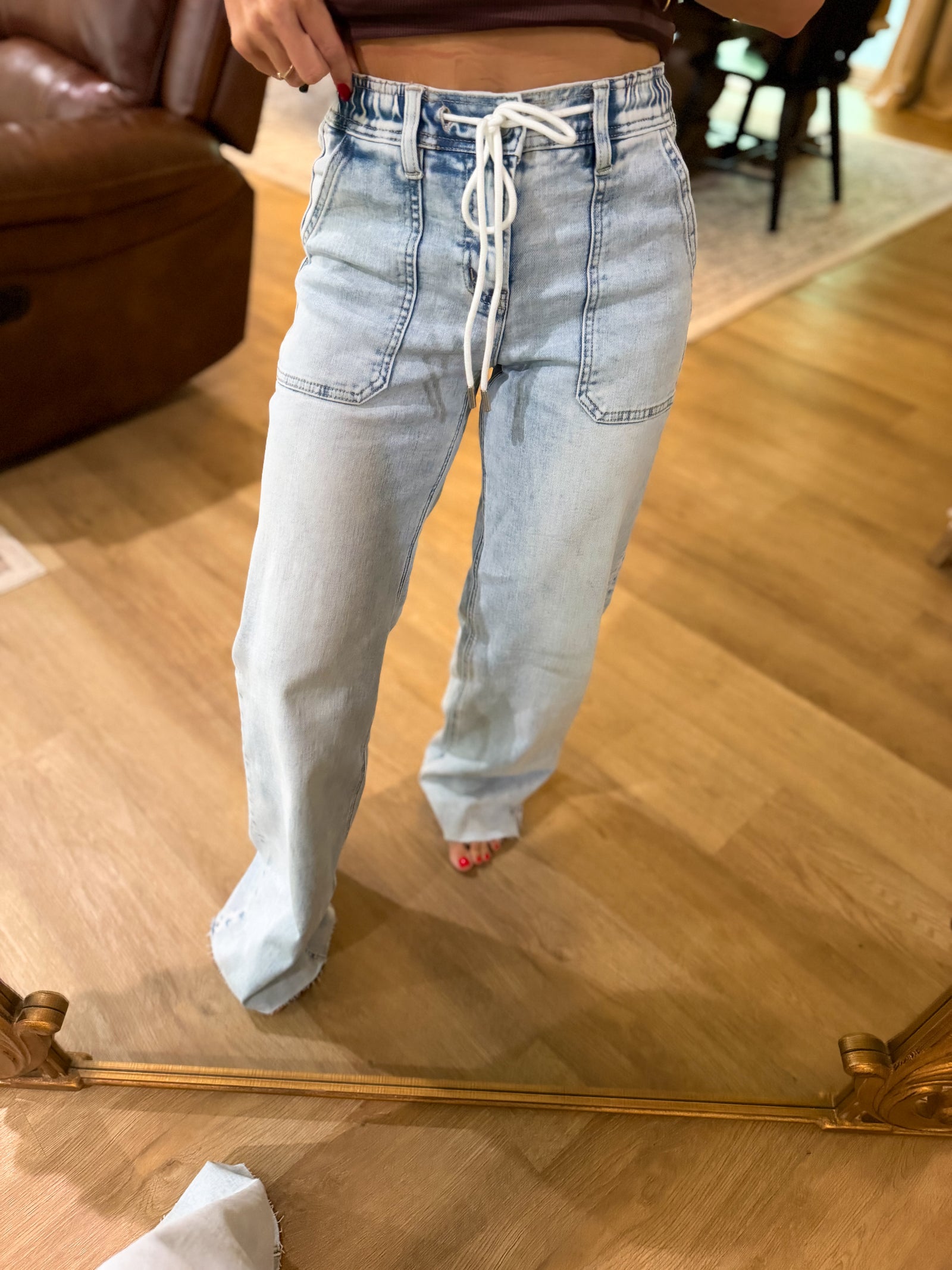 Harley High Rise Drawstring Waistband Wide Leg Jeans