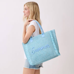 Summer Woven Straw Fringe Tote Bag