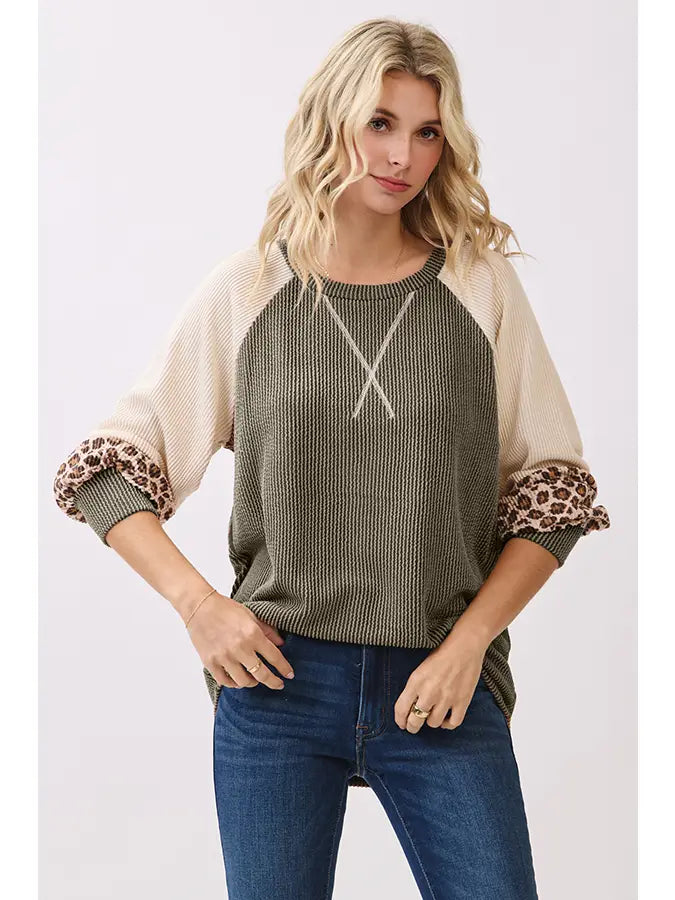 Arie Color Block Raglan Pullover Top